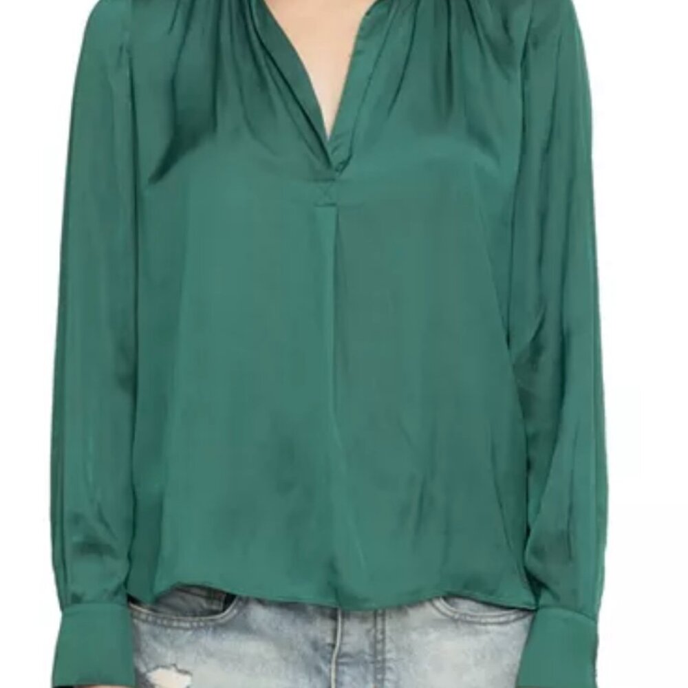 Zadig & Voltaire Tink Satin V-Neck Green Blouse/Tunic - Color Emerald XS